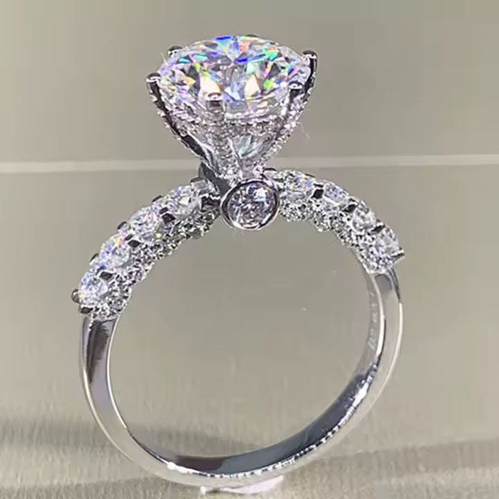 New Vintage Styled Silver Plated CZ Engagement Promise Ring Brilliant Bridal